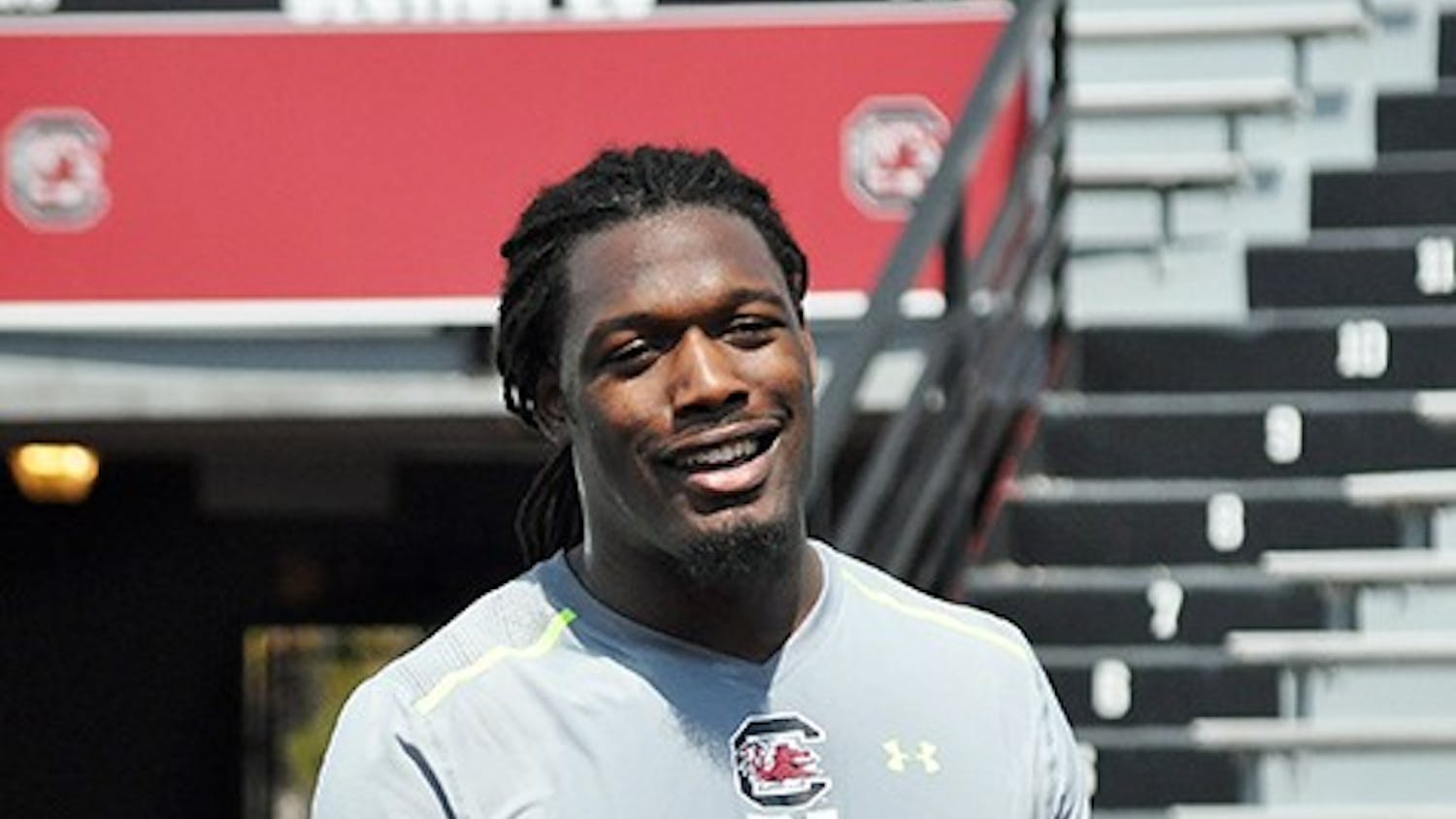 Potential No. 1 overall pick Jadeveon Clowney addresses media members at South Carolina’s annual Pro Timing Day.