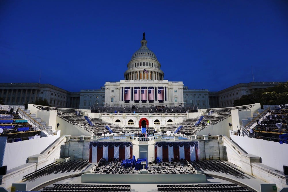 Dusk falls on the presidential inaugural ceremony at the U.S. Capitol in Washington, D.C., on Thursday, Jan. 19, 2017. (Marcus Yam/Los Angeles Times/TNS)