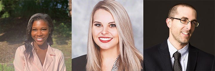 (Pictured left to right) Jasmine Caruthers, Anna Catherine Parham and Colin Miller pose for photos.