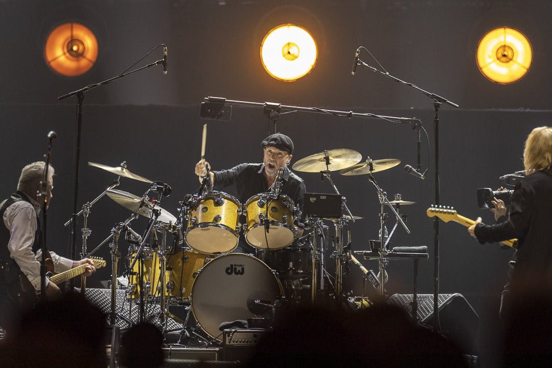 One of the Eagles' stand-in members plays the drums during the band's performance of "Life in the Fast Lane" at Colonial Life Arena on March 30, 2023. The band performed songs from its "Hotel California" album as well as some of its greatest hits.