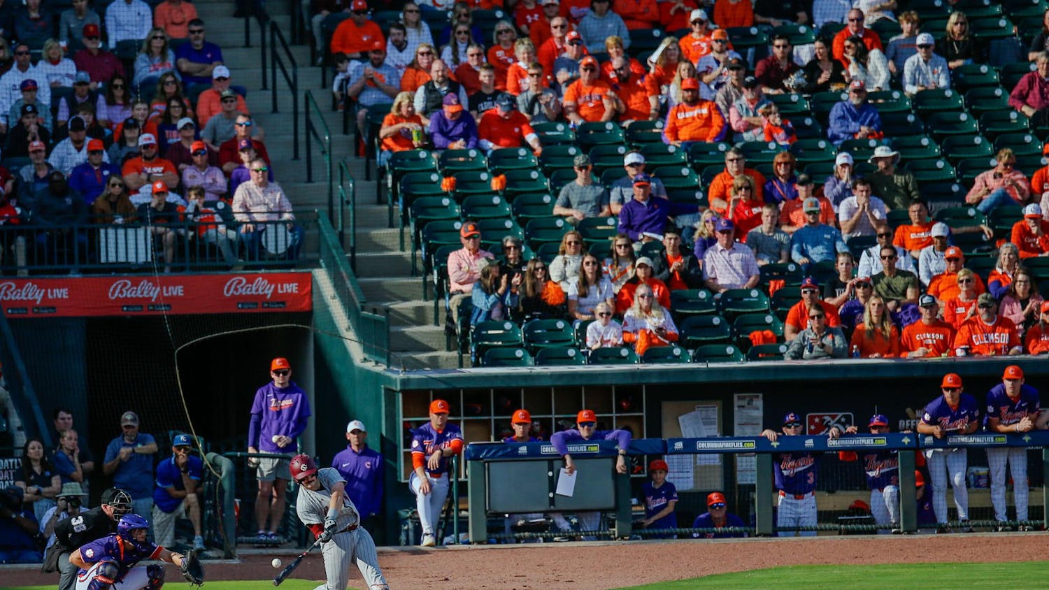 The South Carolina baseball team are 8-3 overall following two back-to-back losses to the Clemson Tigers in the 2024 Palmetto Series. The weekend began with game one of the series at Founders Park, which was postponed due to rain on Friday. The teams moved across town on Saturday for game two at Segra Park in the "Battle at Bull Street," where the Gamecocks suffered a 5-4 loss in extra innings against the Tigers. South Carolina then traveled to Clemson on Sunday to close out the series with a 5-4 loss at Doug Kingsmore Stadium.