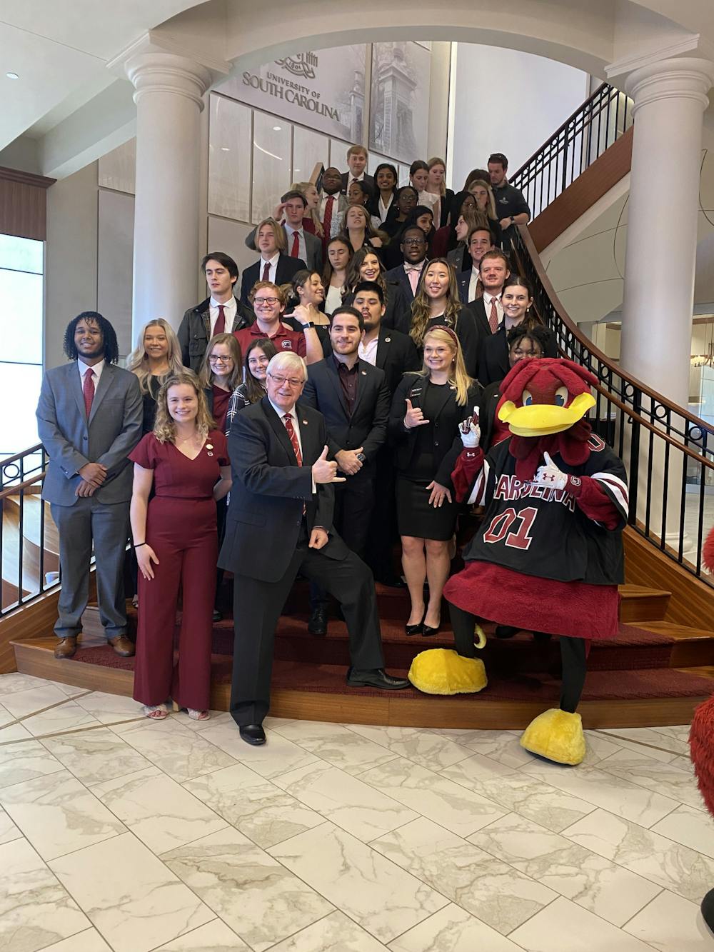 Members of Student Government pose for a picture during Carolina Day on Feb. 14, 2023. During Carolina Day, students visit the Statehouse to advocate for state government support of higher education. 