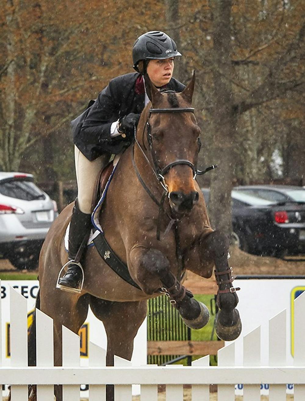 South Carolina&apos;s Katherine Schmidt competes on Tony in the Equitation Over Fences competition against Texas A&amp;M in Blythewood, S.C., Friday, March 28, 2014. (Tim Dominick/The State/MCT)