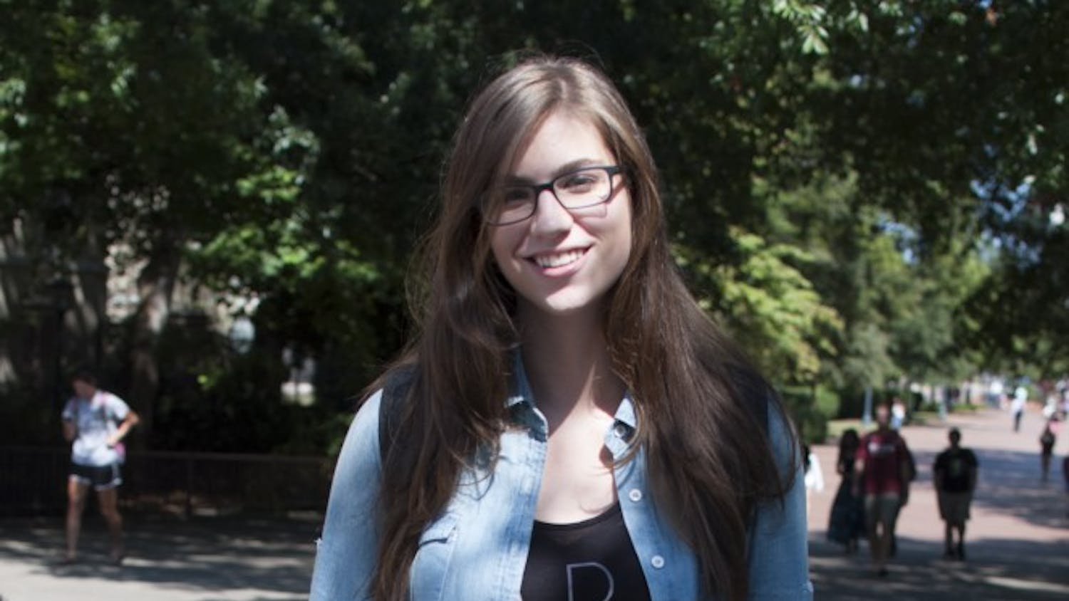 Rachael Beard, first-year biology major, mixes pieces from Fiore’s and TJ Maxx to create this laid back look.