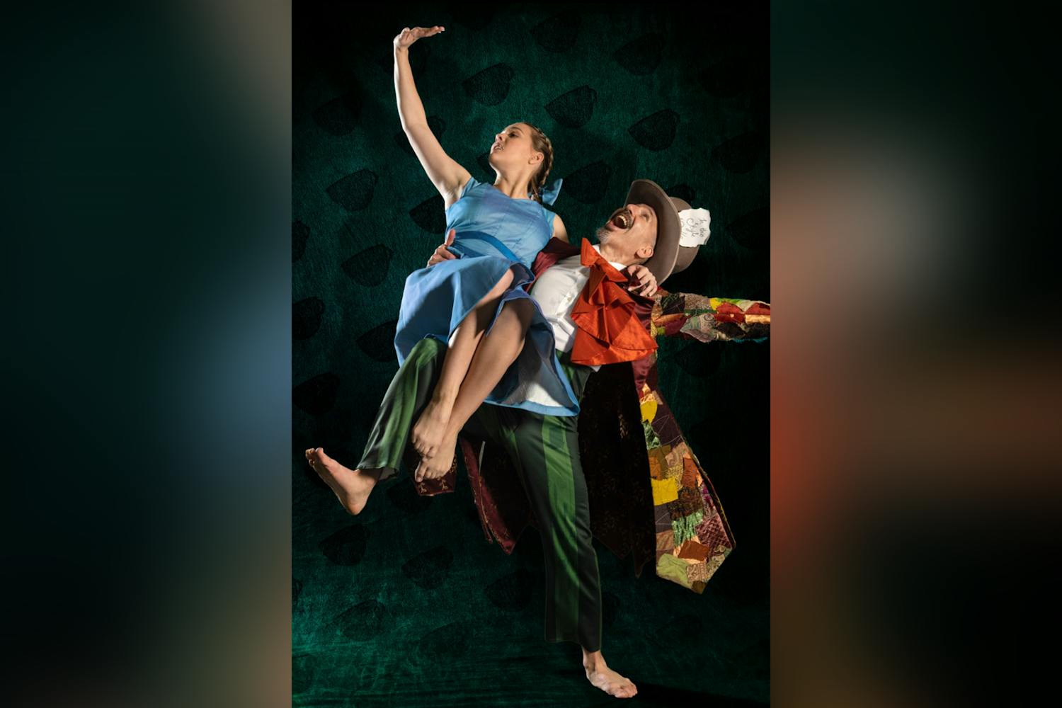Shown: Assistant Professor of Dance André Megerdichian as the Mad Hatter and second-year dance education student Bailey Brown as Alice in Wonderland. The dance theatre adaptation of the classic Alice in Wonderland will be shown at Drayton Hall Theatre from Feb. 9-11.