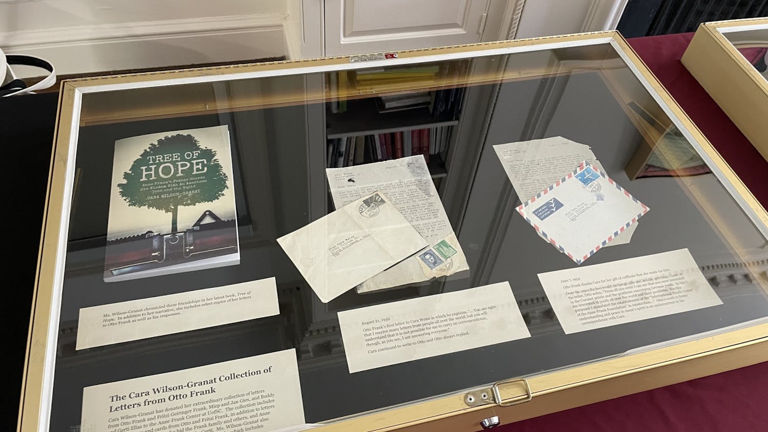 A display case with Otto Frank's letters on June 8, 2022. Cara Wilson-Granat donated the letters to USC's Anne Frank Center to be a part of a special collection.
