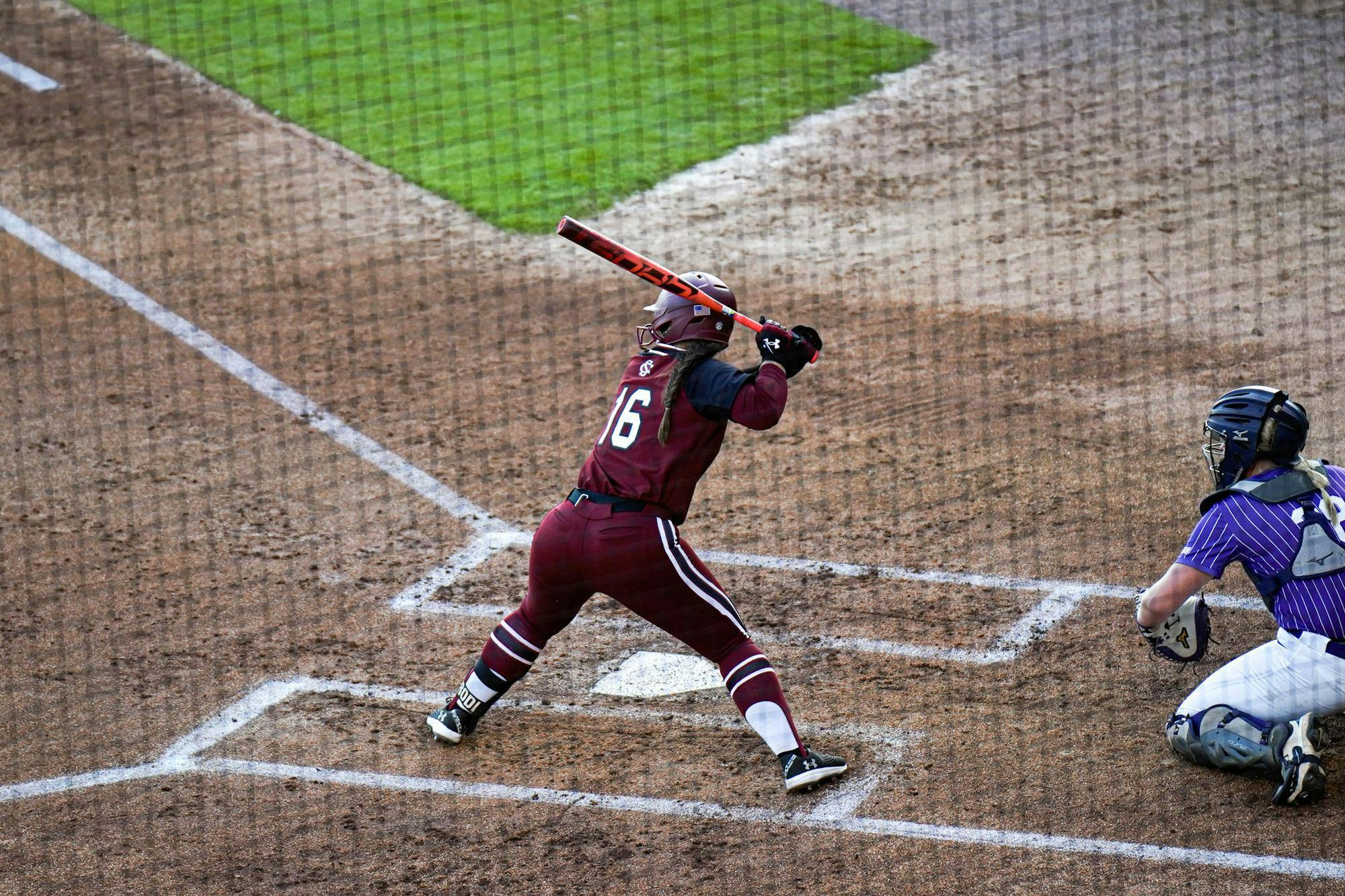 Freshman pitcher KG Favors swings first for the Gamecocks against Furman at Beckham Field on Oct. 17, 2025. Favors attended Orange Beach High School, where she won the AHSAA MVP three times.
