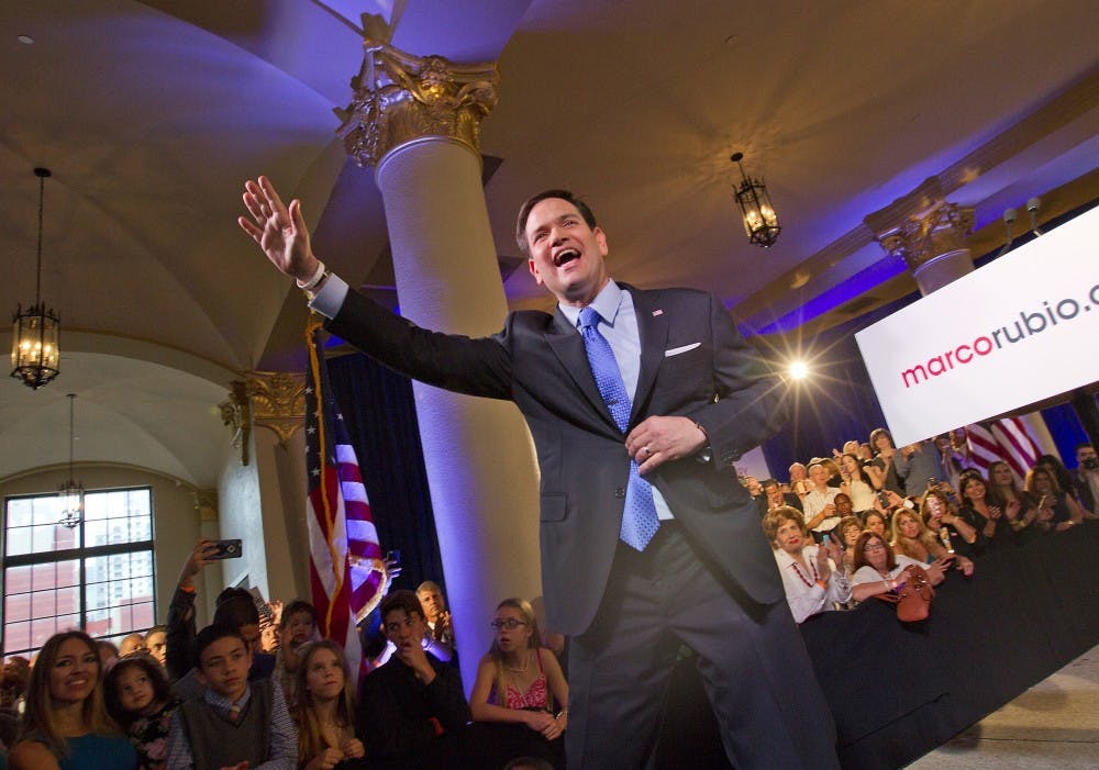 Sen. Marco Rubio (R-Fla.) announces his candidacy for President of the United States on Monday April 13, 2015, at the Freedom Tower in Miami. (Patrick Farrell/Miami Herald/TNS)