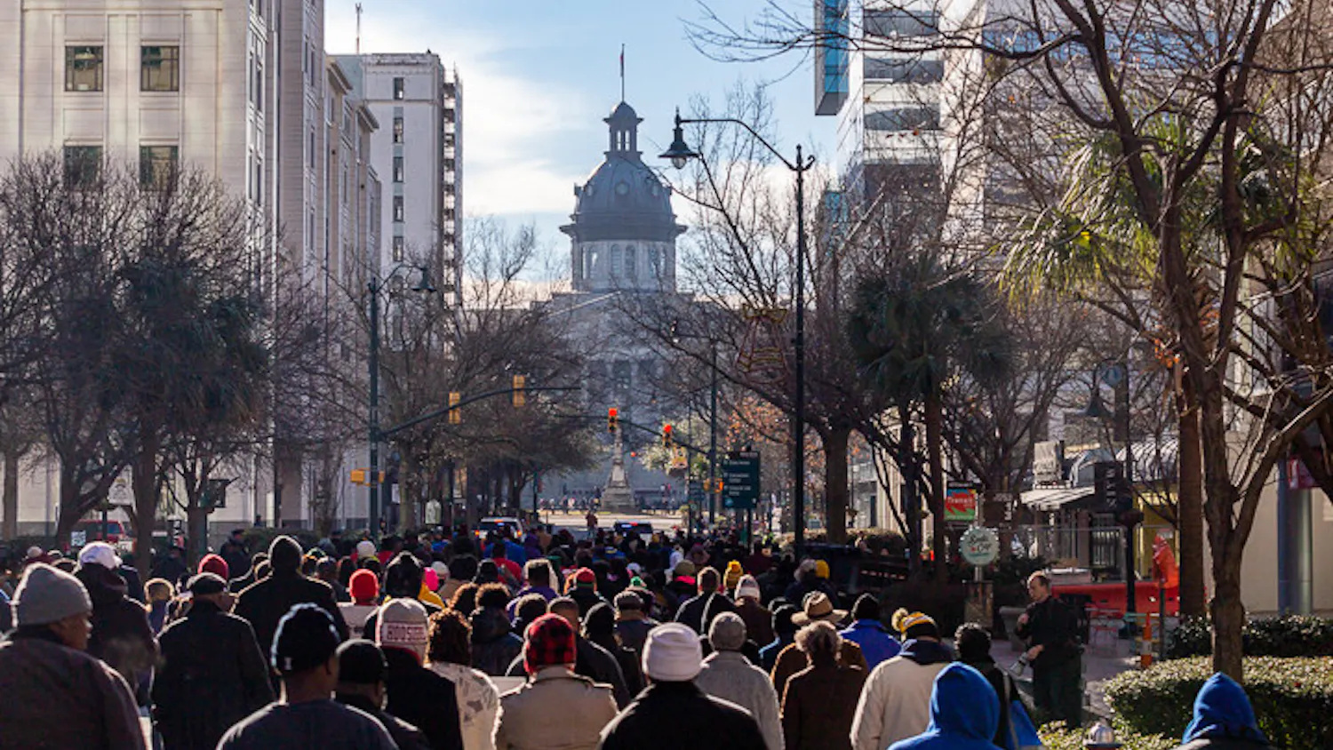 The NAACP chapter of South Carolina held its "Kings Day at the Dome" event on Jan. 16, 2023. The day started early with a prayer service at Zion Baptist Church, bringing in religious leaders from across the state. After the service, members from the NAACP, the Free Masons, Shriners, United Campus Workers and other civil rights groups marched towards the South Carolina Statehouse where speakers honored Martin Luther King Jr. and called for continued action toward the fight for equality.