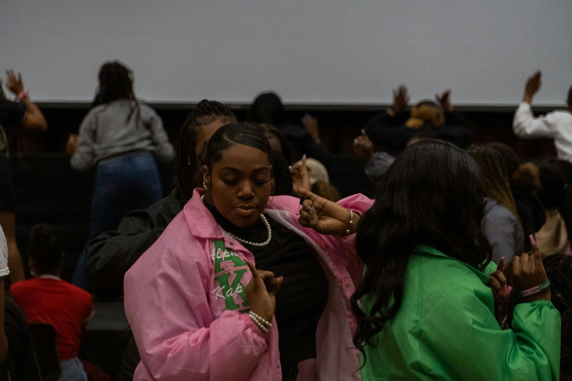 The National-Pan Hellenic Council hosts a showcase of USC's African American chapters in celebration of black history month on Monday Feb. 21, 2022. The showcase included several performances and history lessons from black fraternities and sororities. The 'Strolling through Campus' event showcases chapter history in order to celebrate black history month. &nbsp;