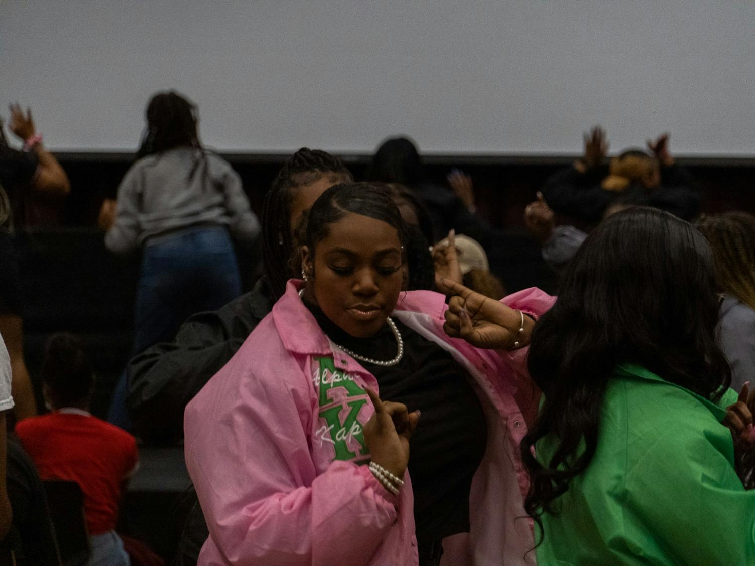 The National-Pan Hellenic Council hosts a showcase of USC's African American chapters in celebration of black history month on Monday Feb. 21, 2022. The showcase included several performances and history lessons from black fraternities and sororities. The 'Strolling through Campus' event showcases chapter history in order to celebrate black history month. 