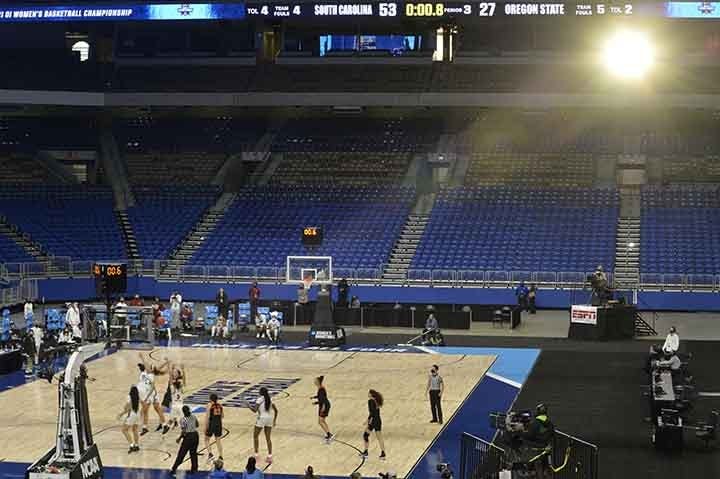 View of the court and stands while the University of South Carolina plays Oregon State.