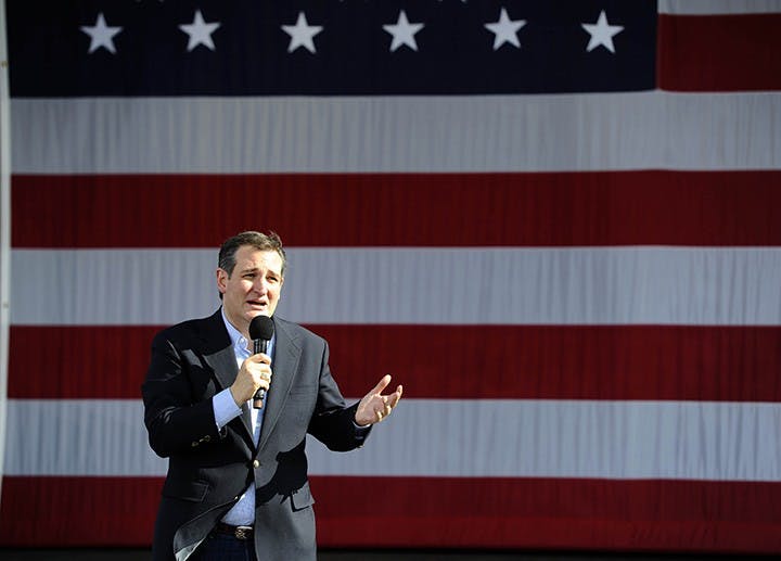 Republican presidential candidate Ted Cruz speaks to supporters during his Keep The Promise rally at the zMax Dragway in Concord, N.C., on Sunday, March 13, 2016. (David T. Foster III/Charlotte Observer/TNS)