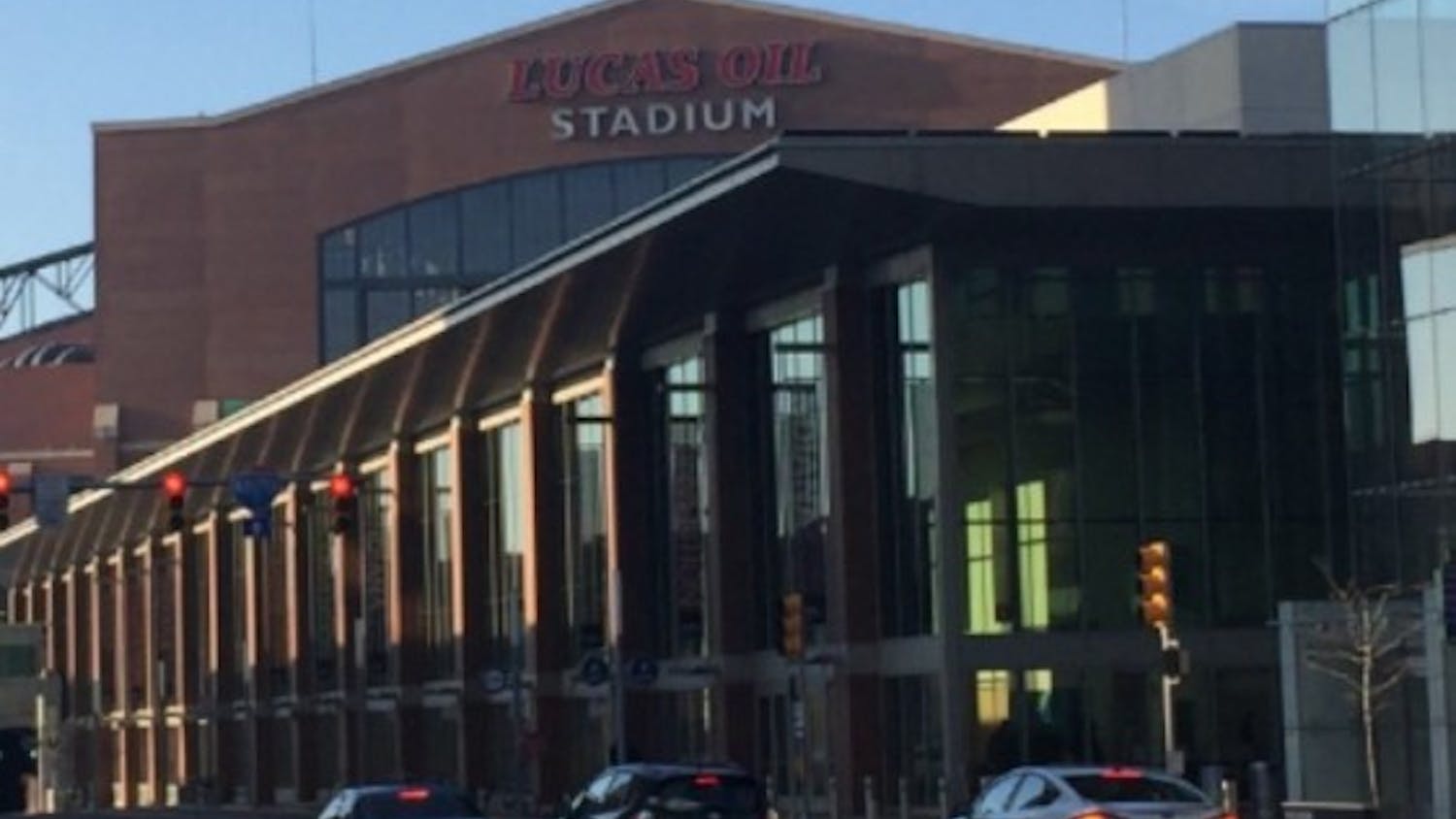 I had a great view of Lucas Oil Stadium from just outside the lobby of my hotel.