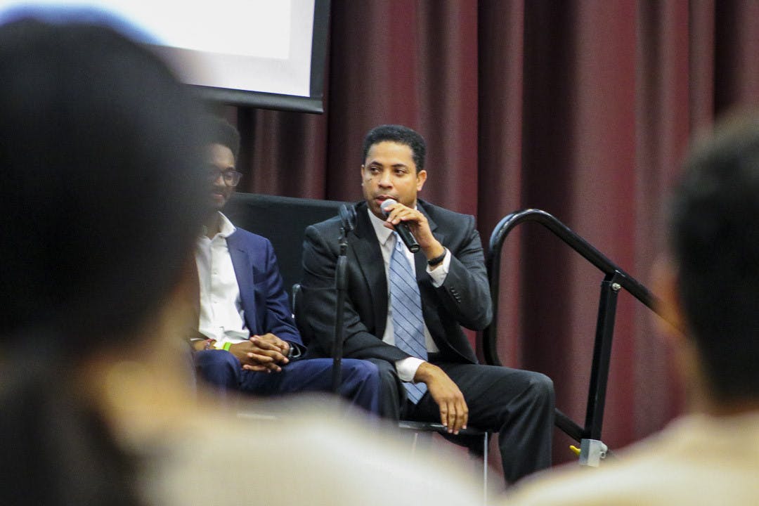 Harry Singleton, an adjunct professor in African American and Religious studies at USC, talks about the value diversity brings to the workspace during the Alpha Kappa Psi panel in the Russell House Ballroom on Feb. 20, 2023. Panel members touched on the benefits of diversity, and the benefits it brings to an organization.