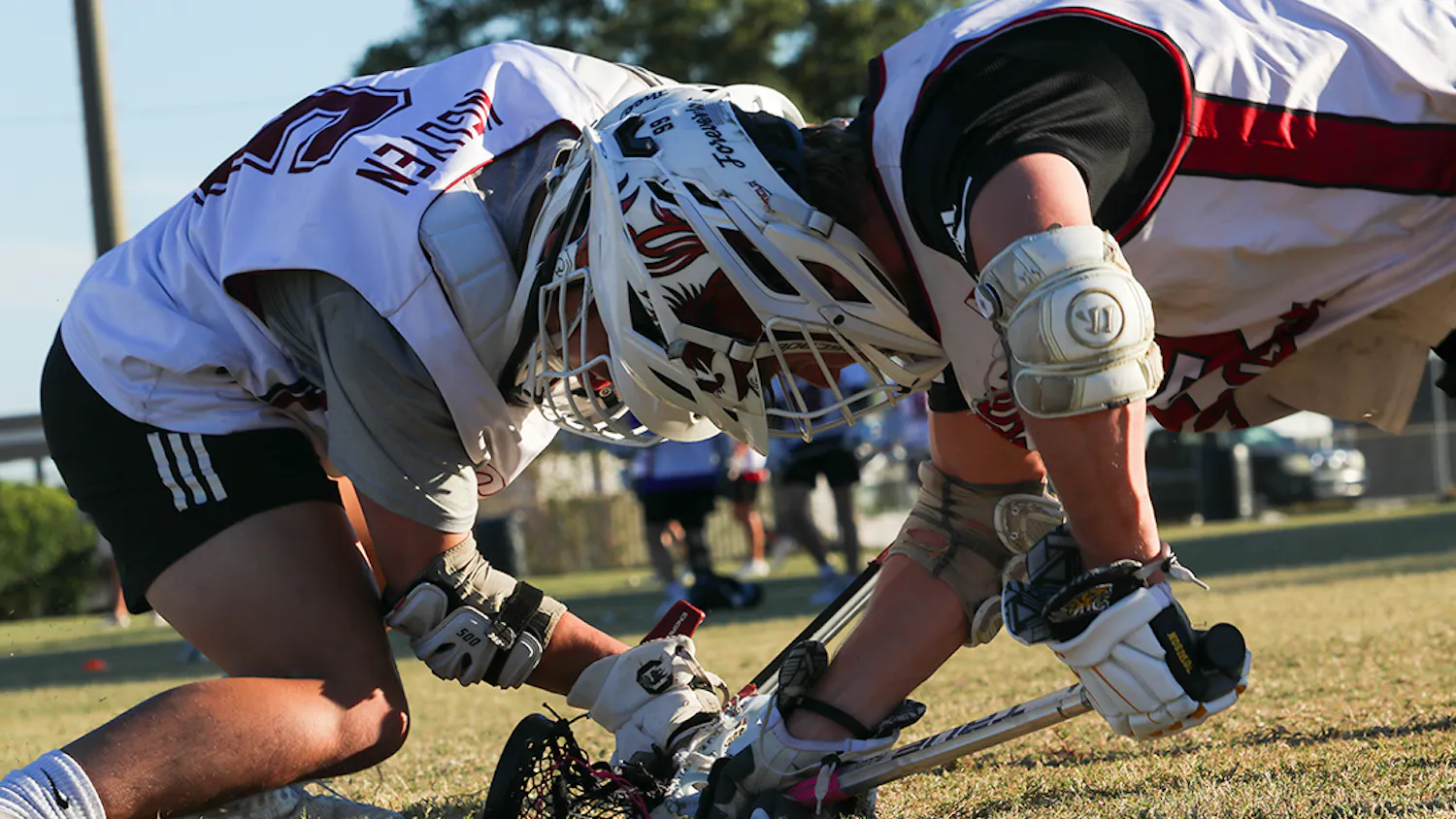 Senior South Carolina men's club lacrosse president Kevin Nguyen practices face-offs against senior Will Frith at the University of South Carolina – Sport’s Club Field on Oct. 5, 2022. The club team plays its first game against James Madison in February 2023. 