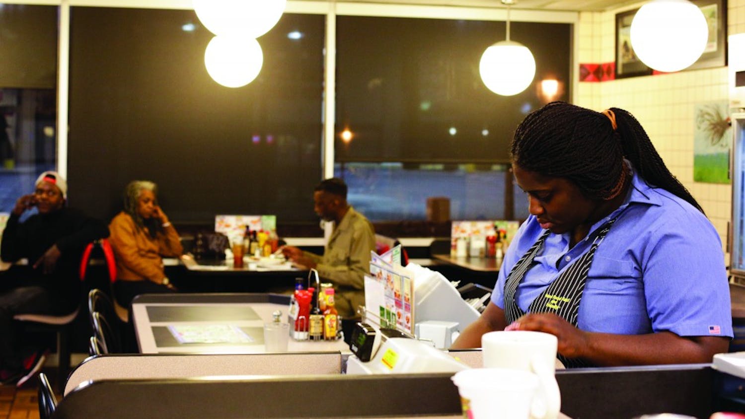 	Kadijah Clemons works as a server at Waffle House on Harden Street.