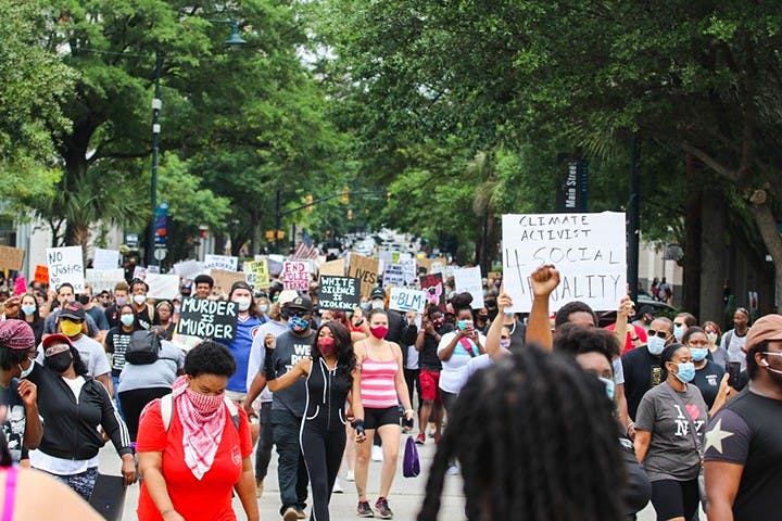 “I Can’t Breathe” protesters gathered at the Statehouse after marching from City Hall.&nbsp;