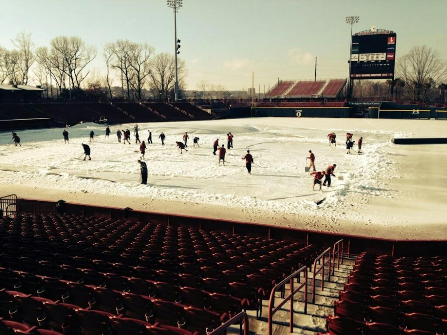 	Crews cleared Carolina Stadium Thursday afternoon in anticipation of Saturday&#8217;s home opener.
