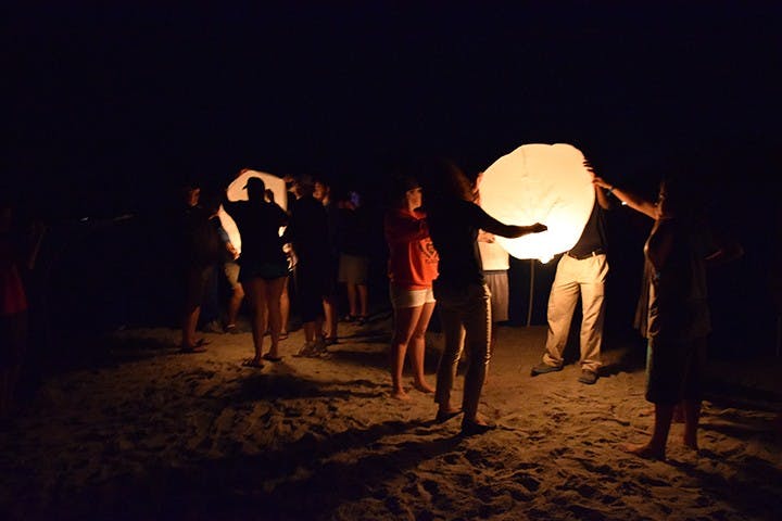 Chinese lanterns symbolizing the past year on the beach of Captiva Island, Florida.