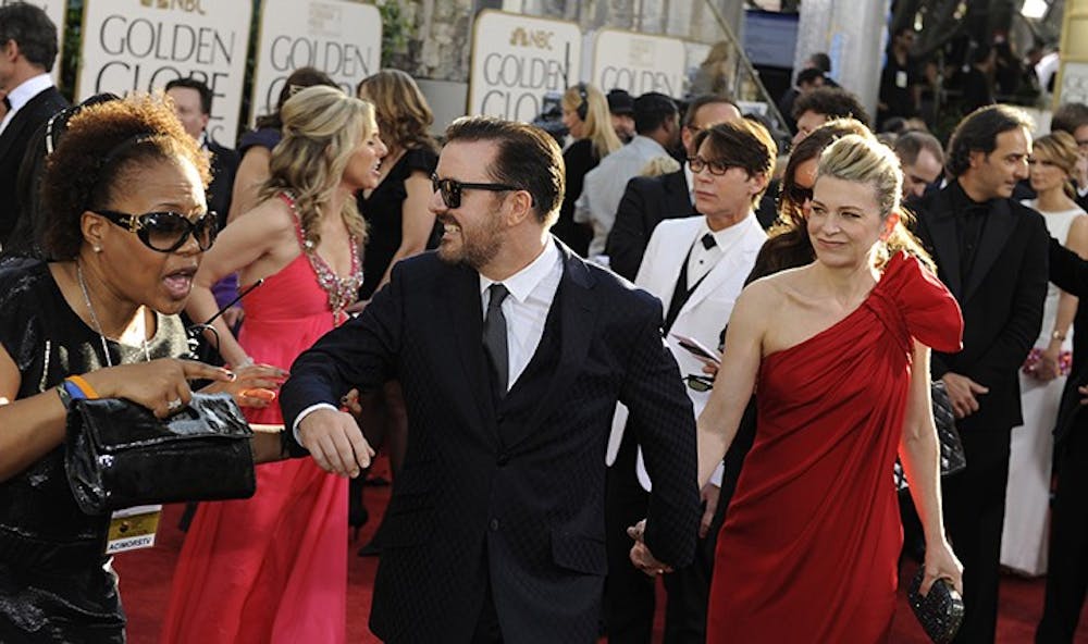 Ricky Gervais arrives at the 68th Annual Golden Globe Awards on Sunday, January 16, 2011, at the Beverly Hilton Hotel in Beverly Hills, California. (Wally Skalij/Los Angeles Times/MCT)