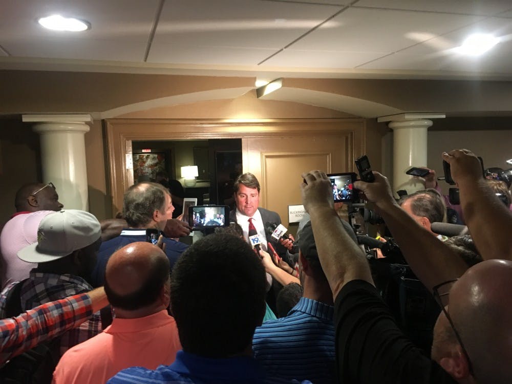 South Carolina head coach Will Muschamp answers questions from reporters on Thursday.