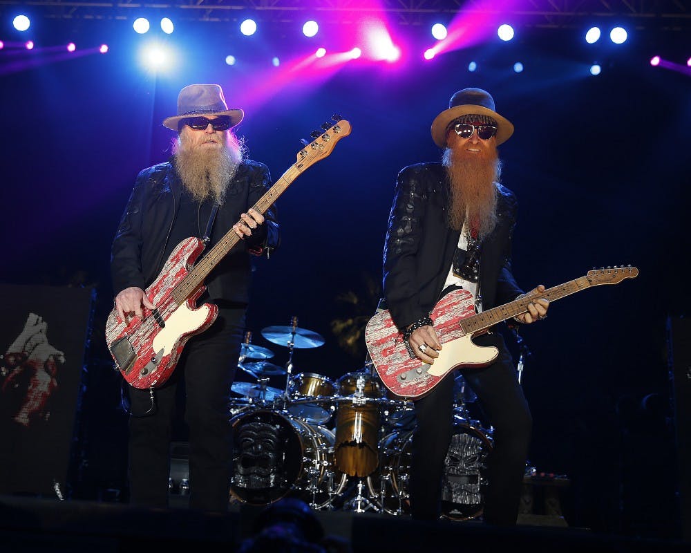 ZZ Top bassist Dusty Hill, left, and guitarist Billy Gibbons perform on the Palomino Stage during day two of the Stagecoach Country Music Festival on Saturday, April 25, 2015, at the Empire Polo Club in Indio, Calif. (Allen J. Schaben/Los Angeles Times/TNS)