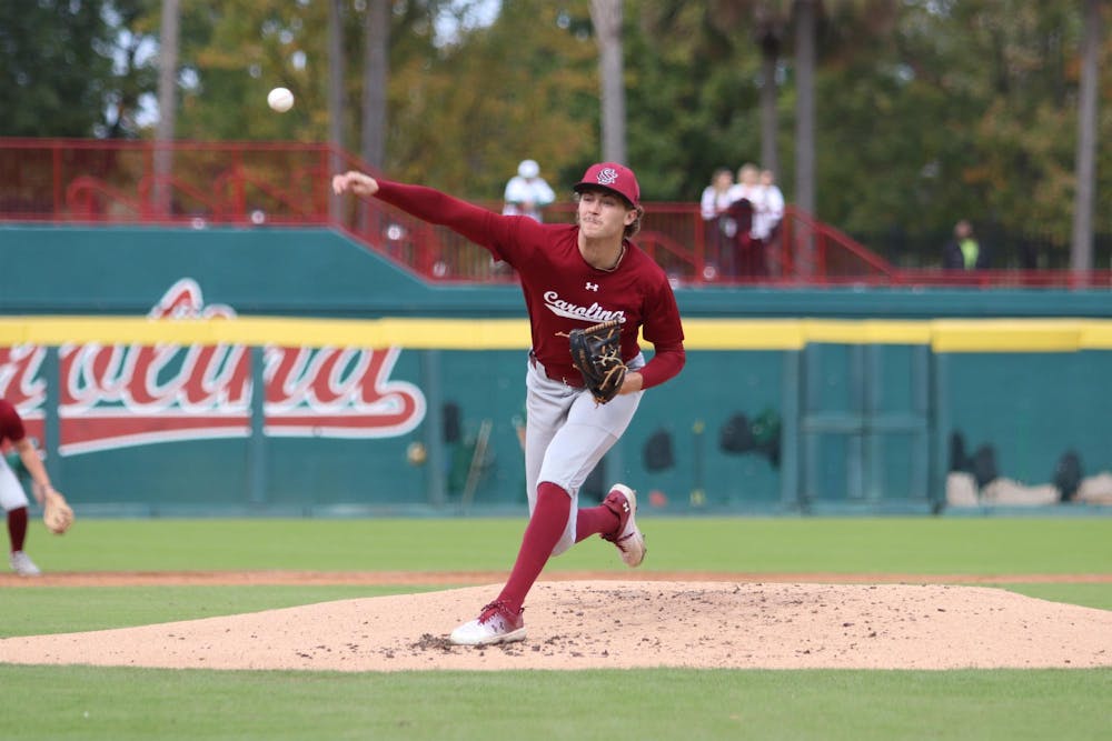 <p>FILE — Junior pitcher Alex Philpott throws the ball from the mound during the game against Charlotte on Nov. 2, 2025. Philpott is a Tampa, FL native and previously pitched for University of Florida</p>