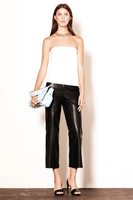 	Updating the capri pant, Elizabeth and James showed it in leather.