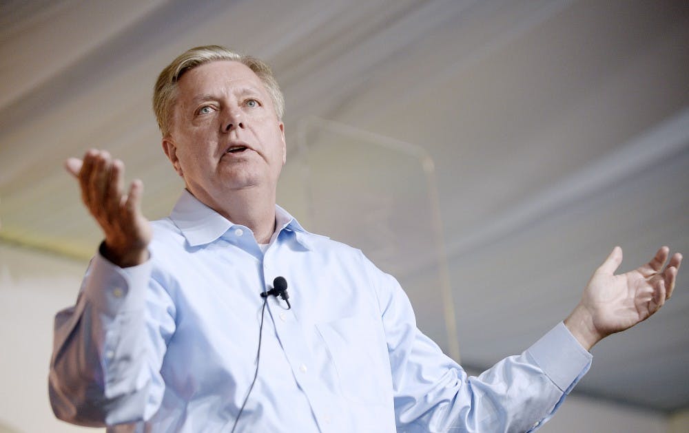 Declared 2016 Republican presidential candidate Lindsey Graham speaks at the Aspen Ideas Festival in Aspen, Colo., on Monday, June 29, 2015. The Aspen Ideas Festival is dedicated to Engaging Ideas that Matter through the annual festival conversations. (Olivier Douliery/Abaca Press/TNS)