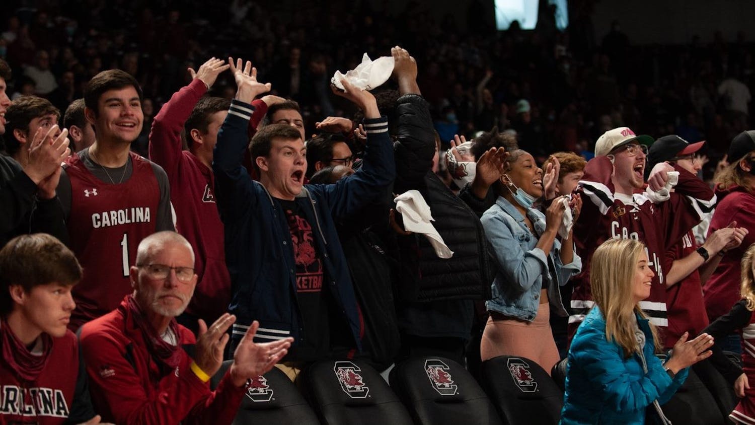 FILE—Gamecock fans cheering during the men's basketball game on Jan 16, 2022. South Carolina defeated the Vanderbilt Commodores 70-61 on Jan. 26, 2022.