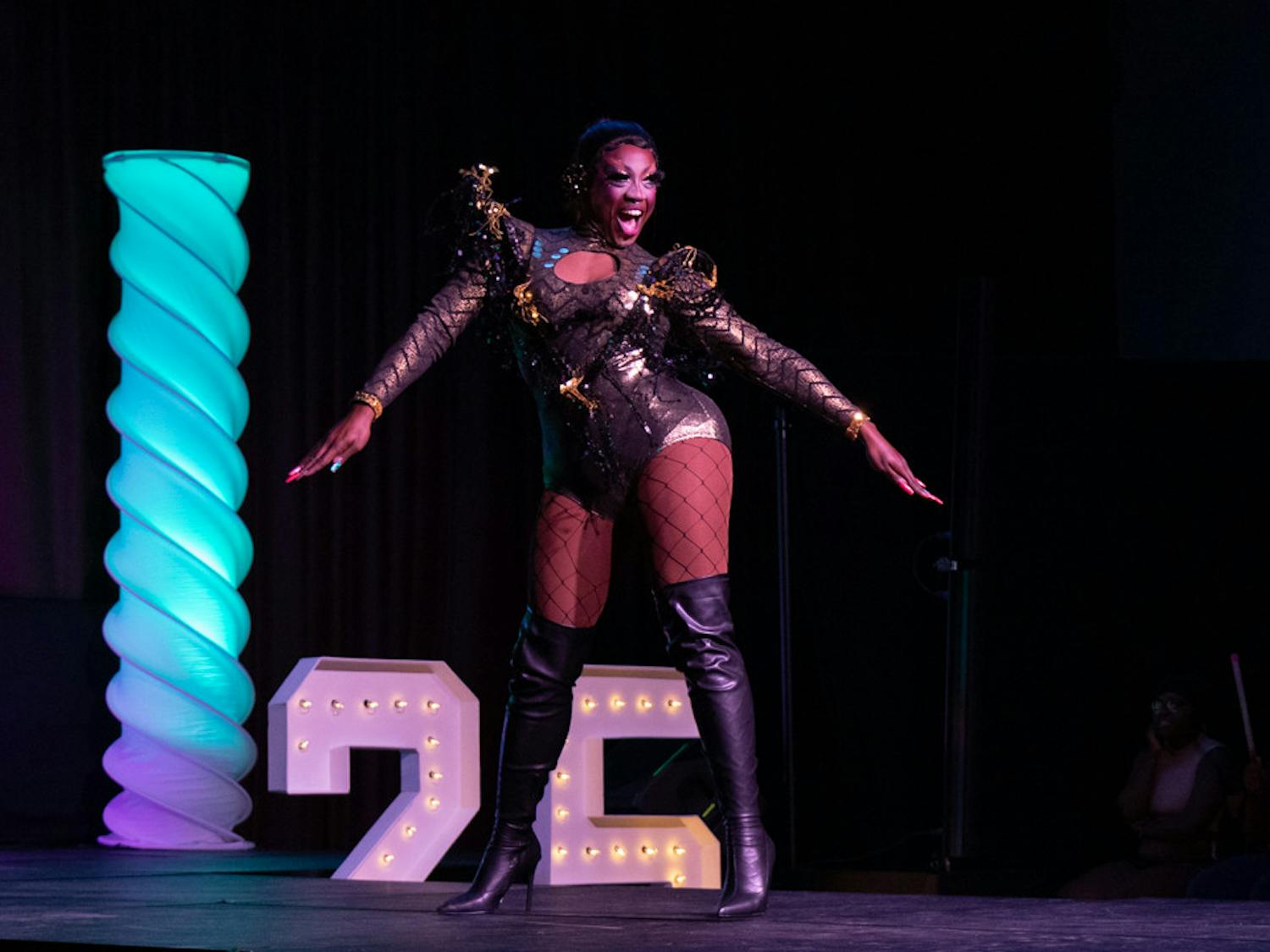 Susu Serenity dances during her performance on April 12, 2023. The Birdcage drag show event was celebrating its 25th anniversary.