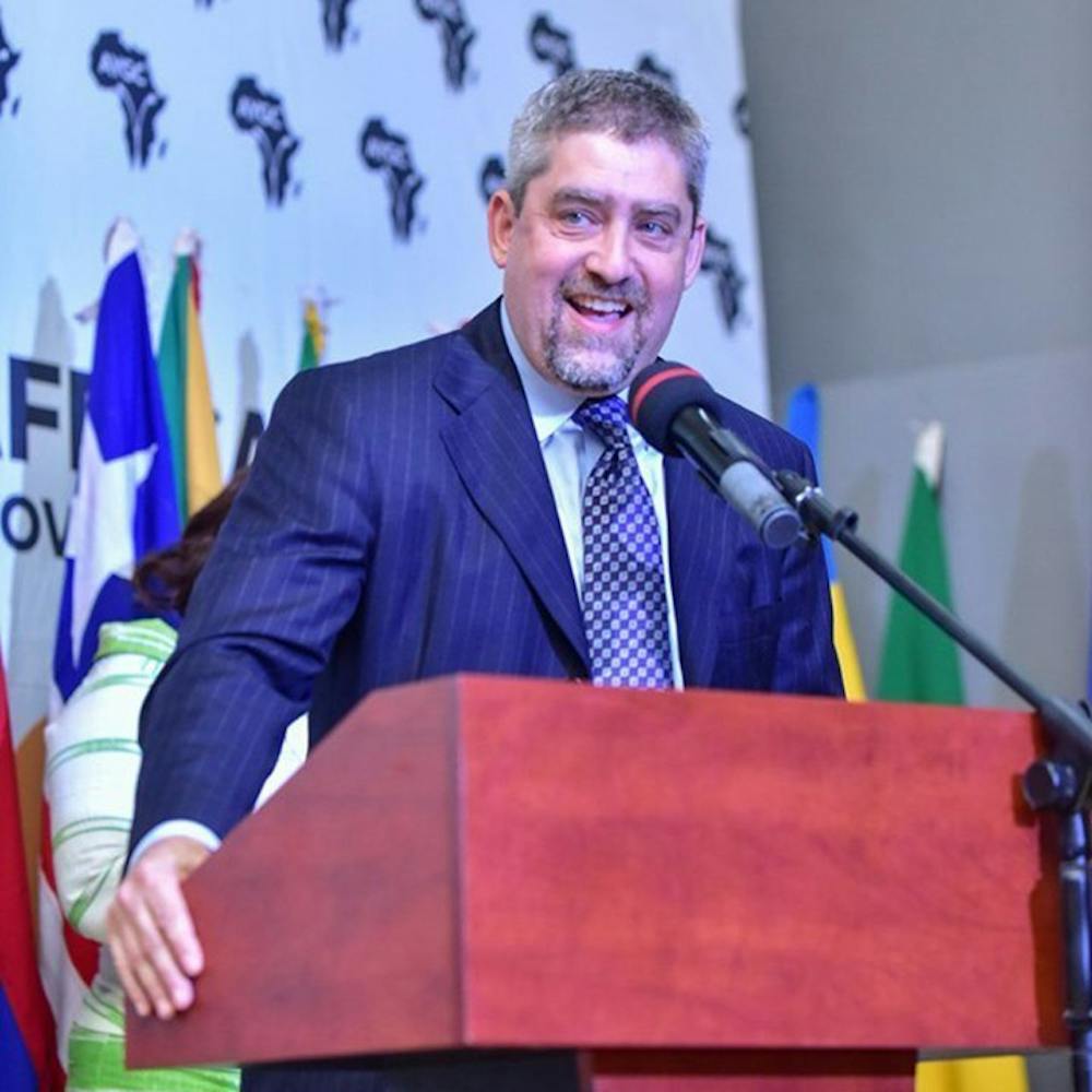 Joel Samuels delivers the keynote address at the African Youth and Governance Convergence (2019) in Accra, Ghana.