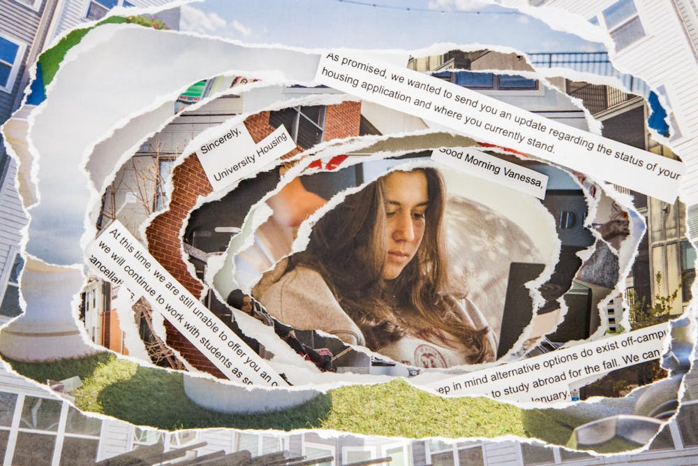 <p>A compilation of photos from different ɫɫƵ housing complexes across Columbia, South Carolina throughout the spring 2024 semester. At the center sits Vanessa Alaimo, a resident of 650 Lincoln, surrounded by clips of emails sent to her by the University of South Carolina housing office.</p>