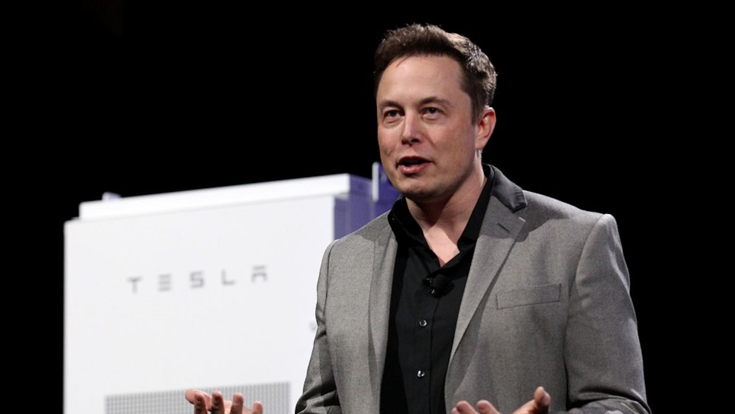 Tesla CEO Elon Musk on Thursday, April 30, 2015 during an event at Tesla's plant in Hawthorne, Calif. Musk has another innovative product up in his sleeve: a $500 flamethrower. (Luis Sinco/Los Angeles Times/TNS)