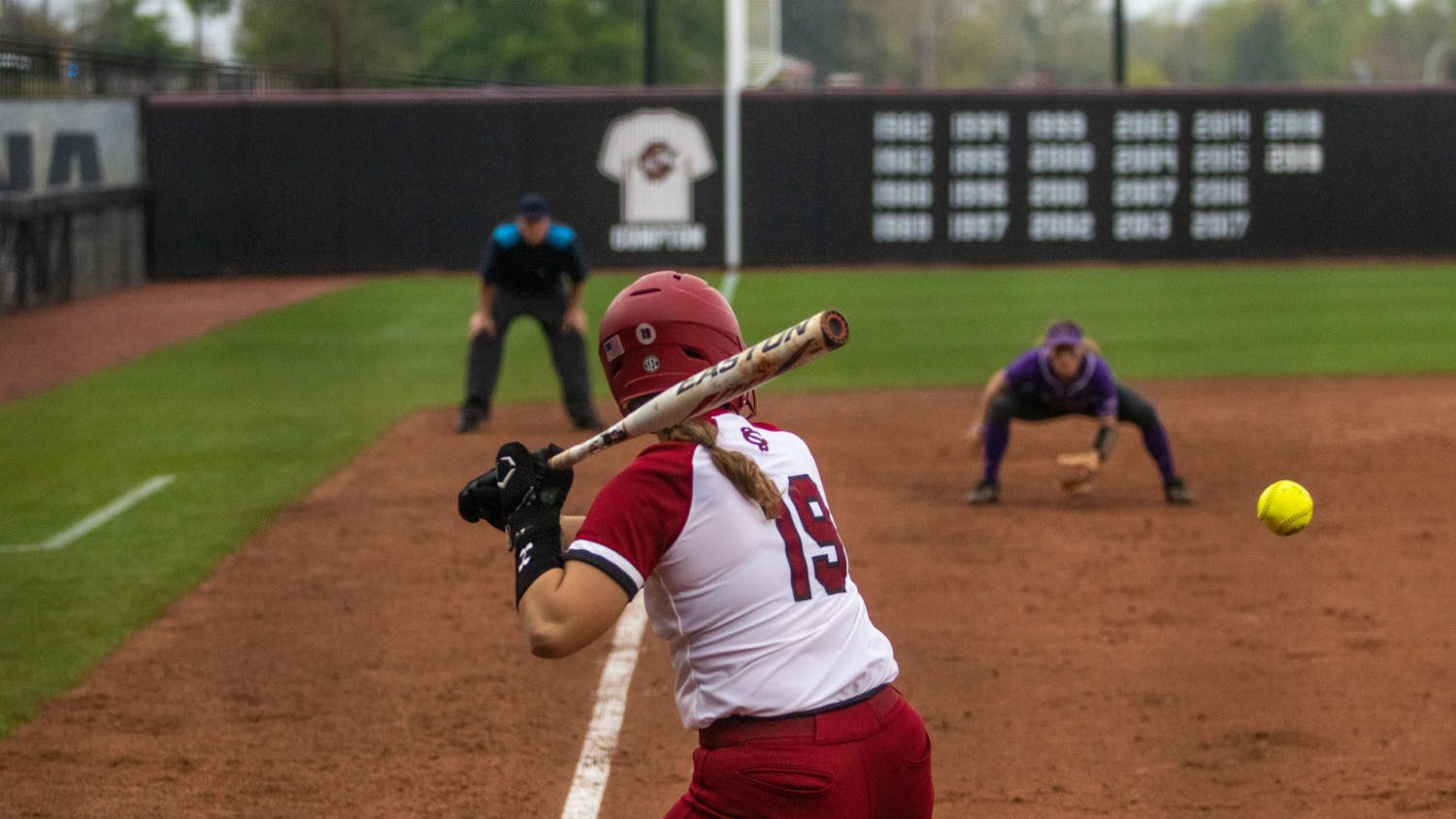 FILE—Junior catcher Jen Cummings looks to swing the bat during the game against Furman University at Beckham Field on March 22, 2023. The Gamecocks beat the Paladins 10-0.