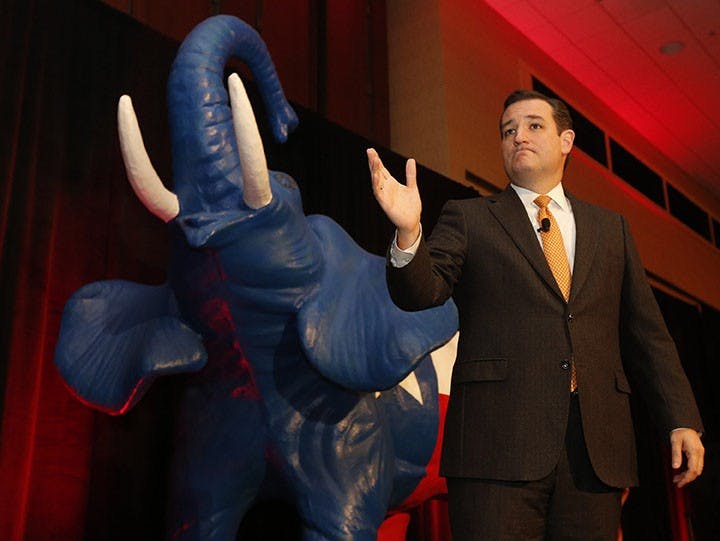 Sen. Ted Cruz (R-Texas) speaks at the Denton County Republican Party&apos;s annual dinner at the Hyatt Regency DFW Airport, on Saturday, Feb. 1, 2014, near Dallas. (Michael Ainsworth/Dallas Morning News/MCT)