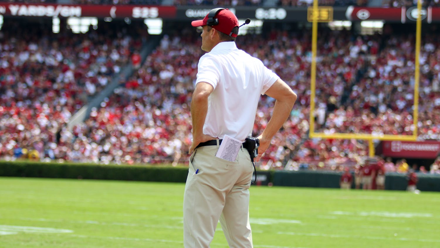 Head coach Shane Beamer looks out on the field during the Gamecock's disappointing game against Georgia on Sep. 17, 2022.