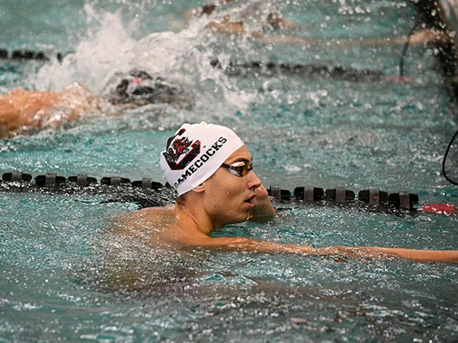 Fifth-year freestyle swimmer Tamas Novoszath in the pool for the Gamecock swimming and diving team.