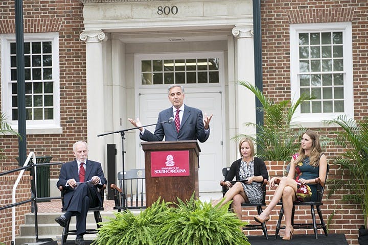 The official dedication ceremony for the School of Journalism and Mass Communications at U of SC. Darius Rucker and Mark Ryan held a free concert on the Horseshoe as part of the dedication.