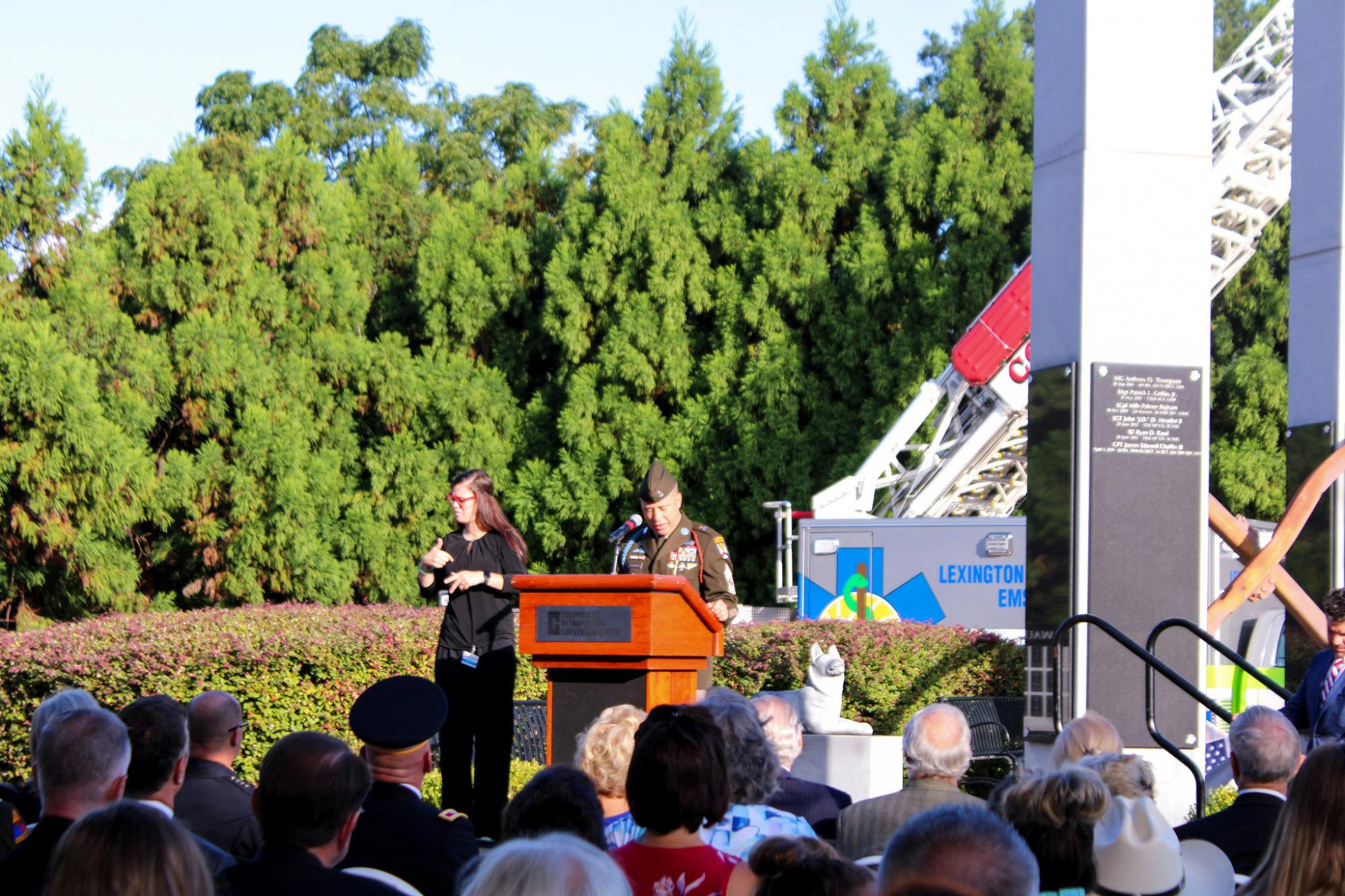 A U.S veteran speaks at the remembrance ceremony on the 21st anniversary of 9/11 on Sept. 11, 2022, at the Columbia Metropolitan Convention Center. The 9/11 Remembrance Foundation of South Carolina invited guests and veterans to speak in memoriam of the lives lost in relation to the tragedy.