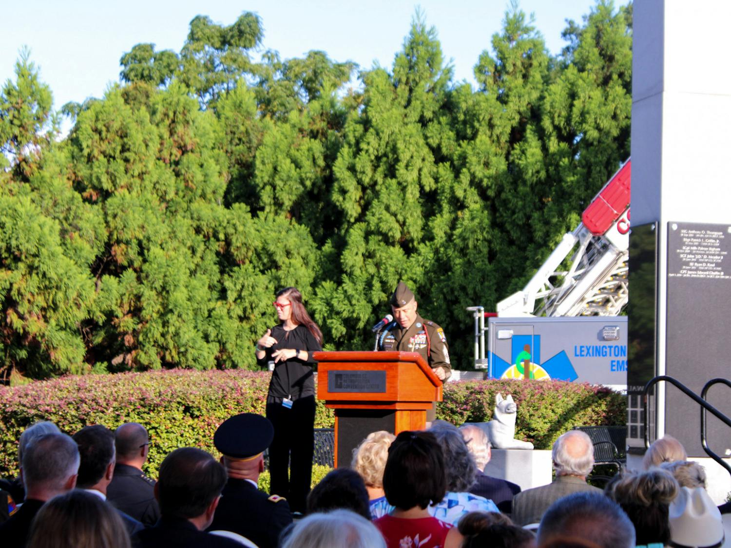 A U.S veteran speaks at the remembrance ceremony on the 21st anniversary of 9/11 on Sept. 11, 2022, at the Columbia Metropolitan Convention Center. The 9/11 Remembrance Foundation of South Carolina invited guests and veterans to speak in memoriam of the lives lost in relation to the tragedy.