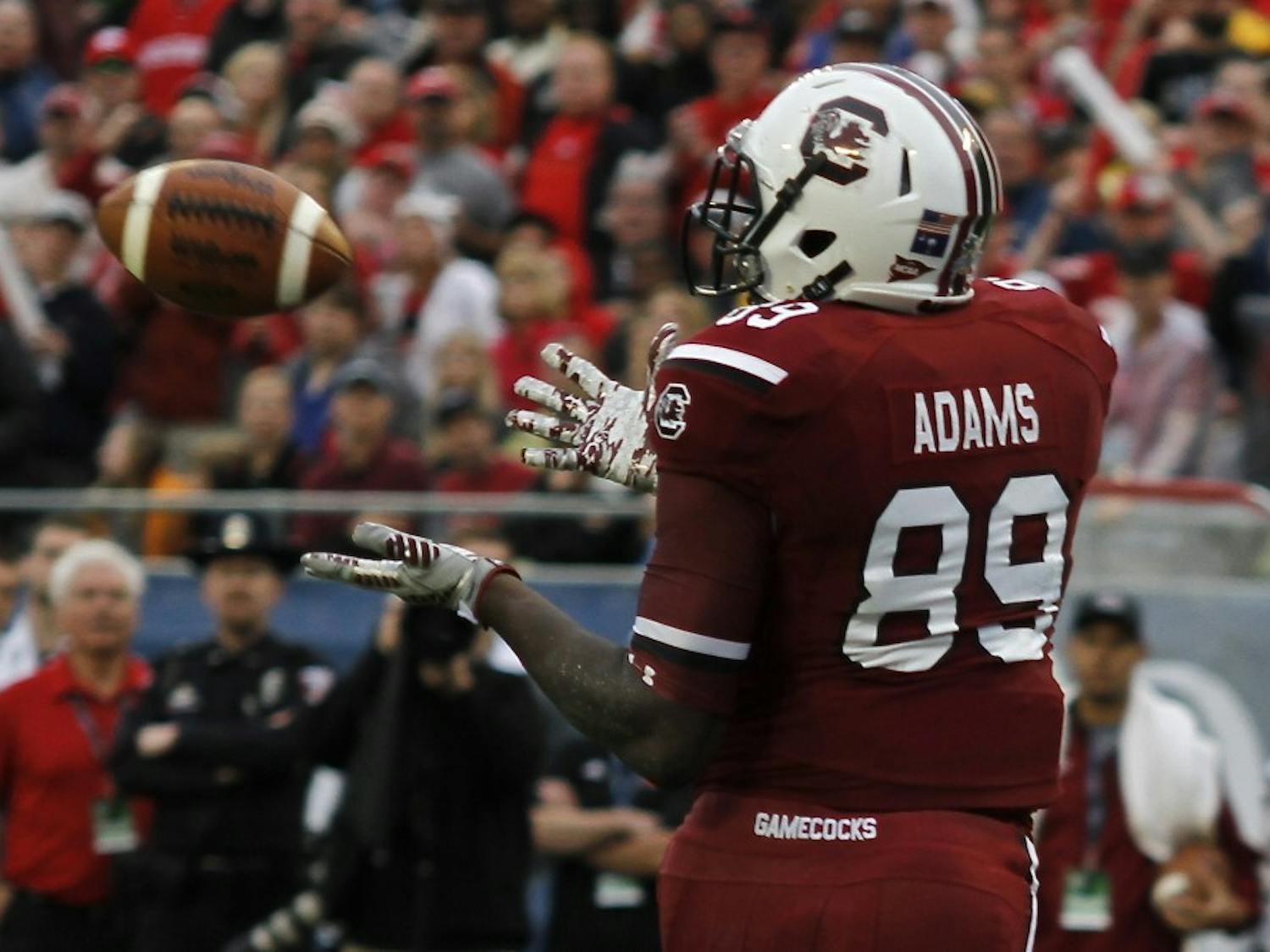 	Tight end Jerell Adams caught three passes for 17 yards and a touchdown at the Capital One Bowl on Jan. 1.