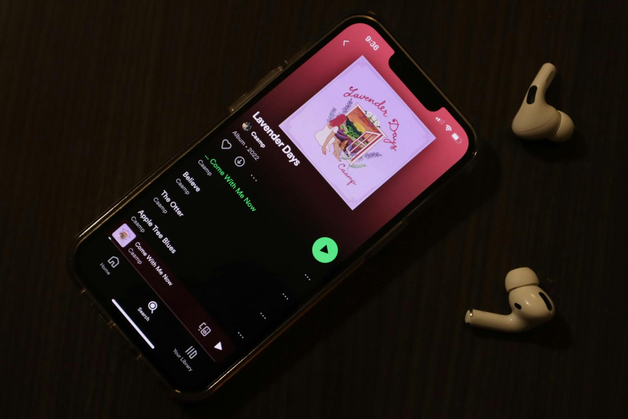 A picture of Caamp's third album, "Lavender Days" on Spotify. The album was released on June 24, 2022 across streaming platforms.