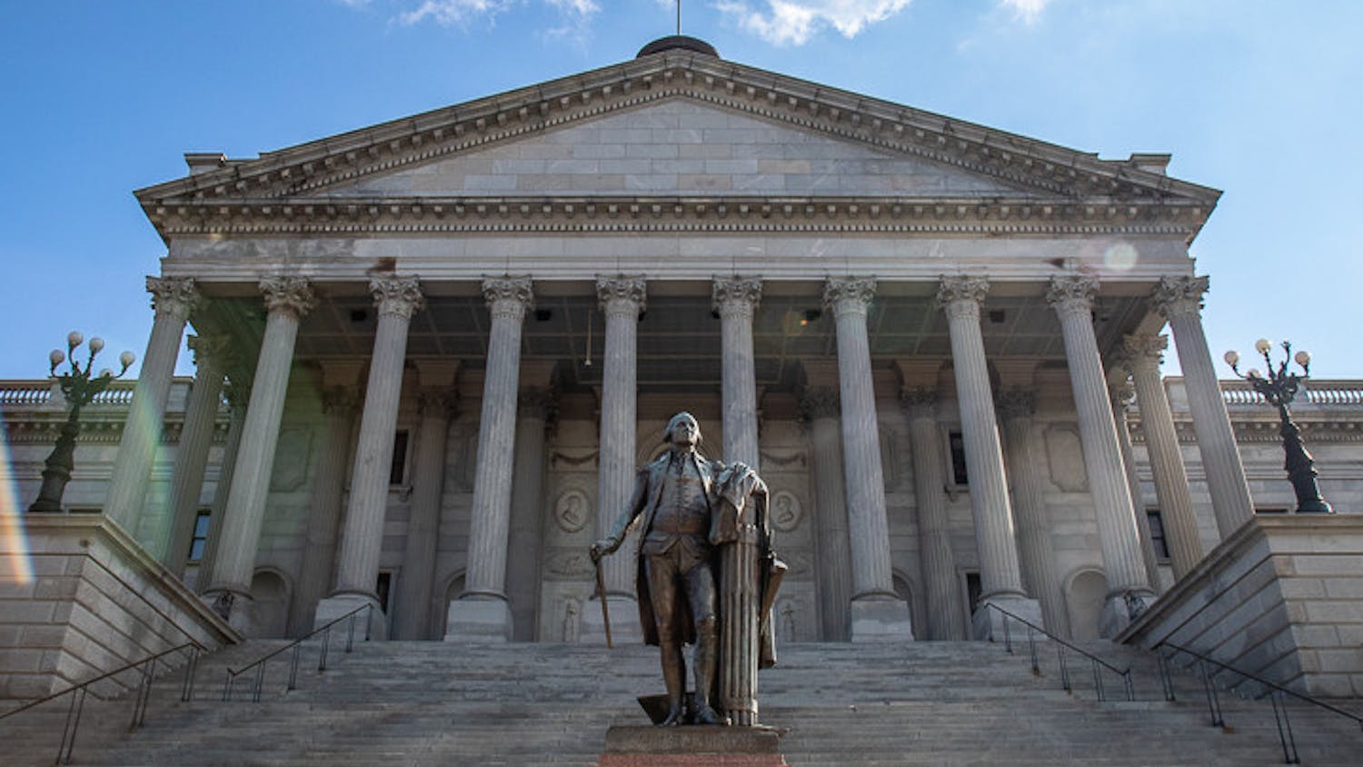 The George Washington Statue stands at the foot of the South Carolina Statehouse on Jan. 17, 2022. Governor Henry McMaster gave his sixth State of the State address at the statehouse on Jan. 25, 2023, covering topics from putting more money into education, state infrastructure and law enforcement to abortion and minimum wage.
