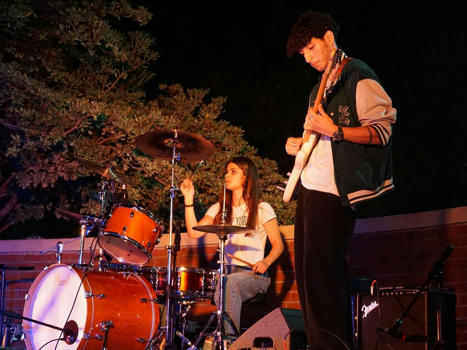 A band plays live on the Russell Patio for Bustle at the Russell on Oct. 16, 2025. Students were able to scan their CarolinaCards to enjoy multiple activities in the Russell House at the event.