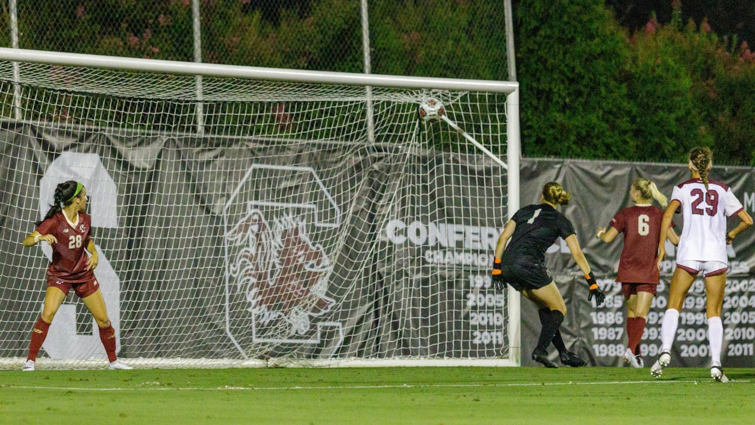 Freshman forward Payton Patrick makes a goal in the second half of the game.