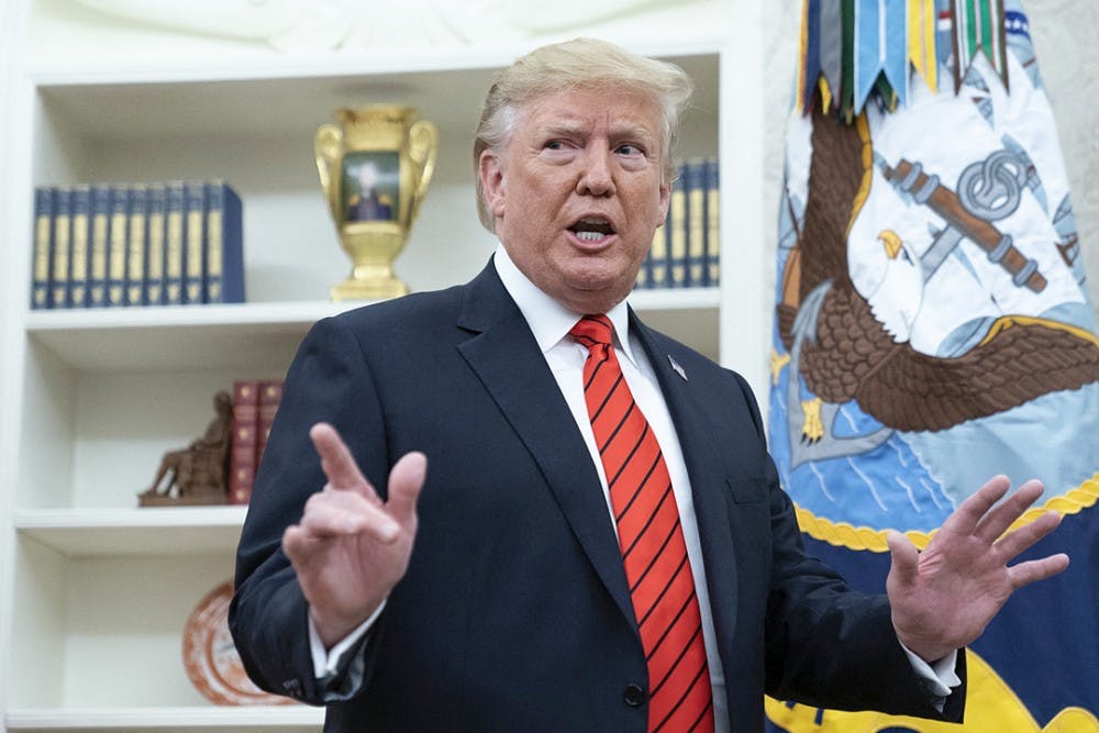 United States President Donald J. Trump speaks to the media after participating in the Ceremonial Swearing-In of Gene Scalia as the Secretary of Labor at the White House, Sept. 30, 2019 in Washington, D.C. (Chris Kleponis/Pool/Abaca Press/TNS) 