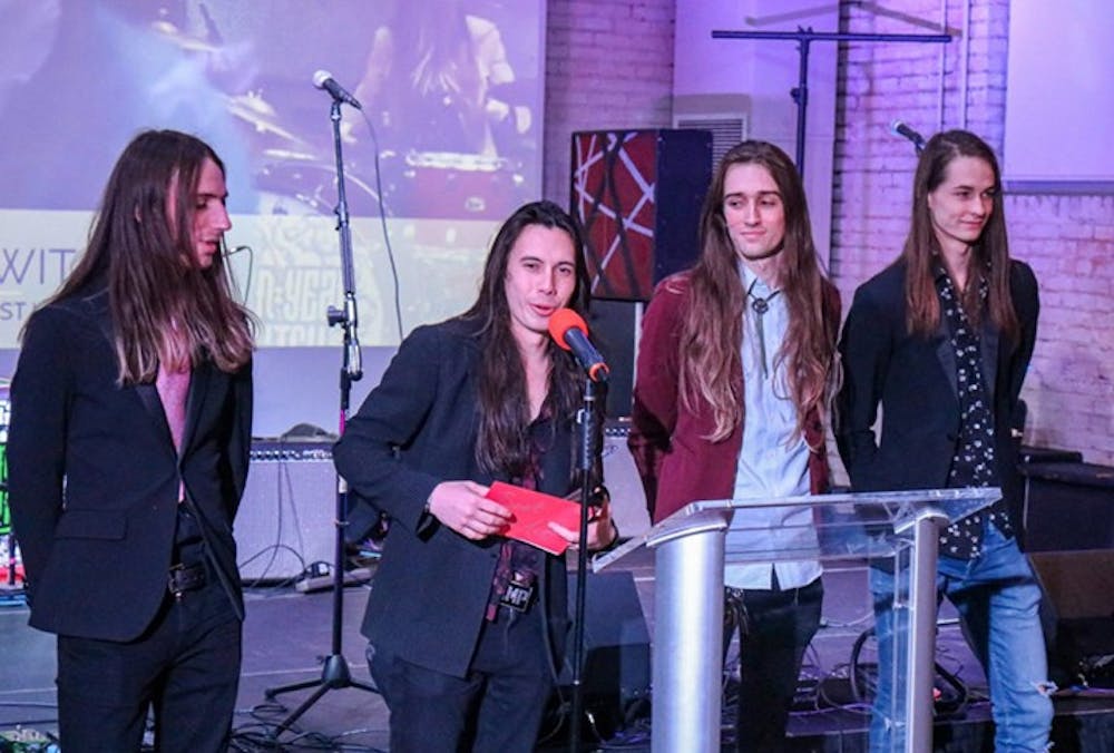 <p>Seven Year Witch gives an acceptance speech after winning Best Live Act in the 2020 Upstate Music Awards.</p>