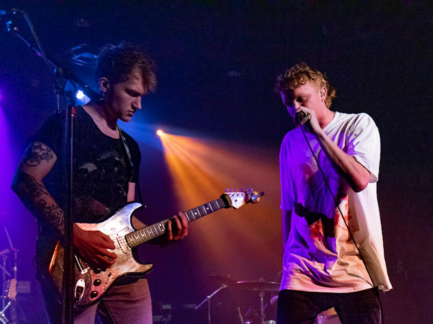 Lead singer Knox (on right) walks over to lead guitarist Cam Becker (on left) during their performance at The Senate on Sept. 15, 2022. Knox opened up for The Band CAMINO. 